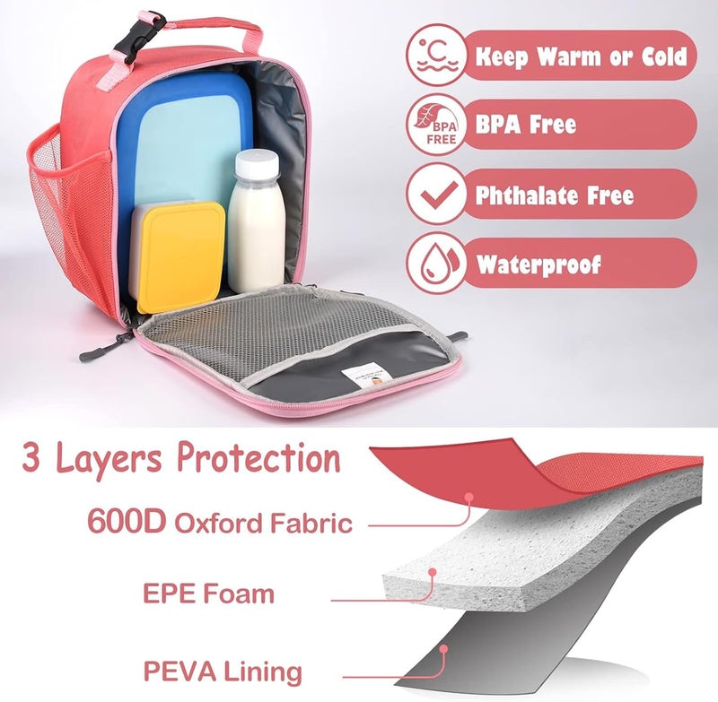 CaCTOUR Lunch Box Kids,Premium Insulated Lunch Bag for Girls Boys,Soft Bag Mini Cooler Back to School Thermal Reusable Lunch Bag for Work School Picnic -Red - Image 4